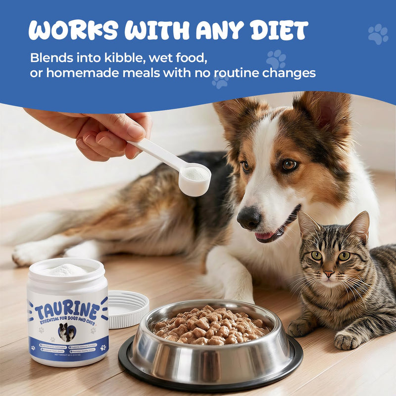 Taurine Powder Supplement for Dogs & Cats, Essential Amino Acid Support for Heart, Vision & Muscle Function, Daily Pet Nutrition Powder, 60 g