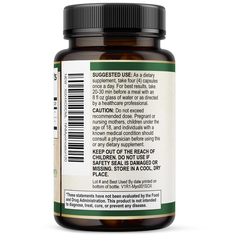Myo-Inositol 2000mg Per Serving With D-Chiro - Optimal Ratio for Ovarian Support, Vegan Myo & D Chiro Supplement for Women's Natural Balance and Hormone Support, Vitamin B8, Non-GMO - 120 Capsules 120 Count (Pack of 1)