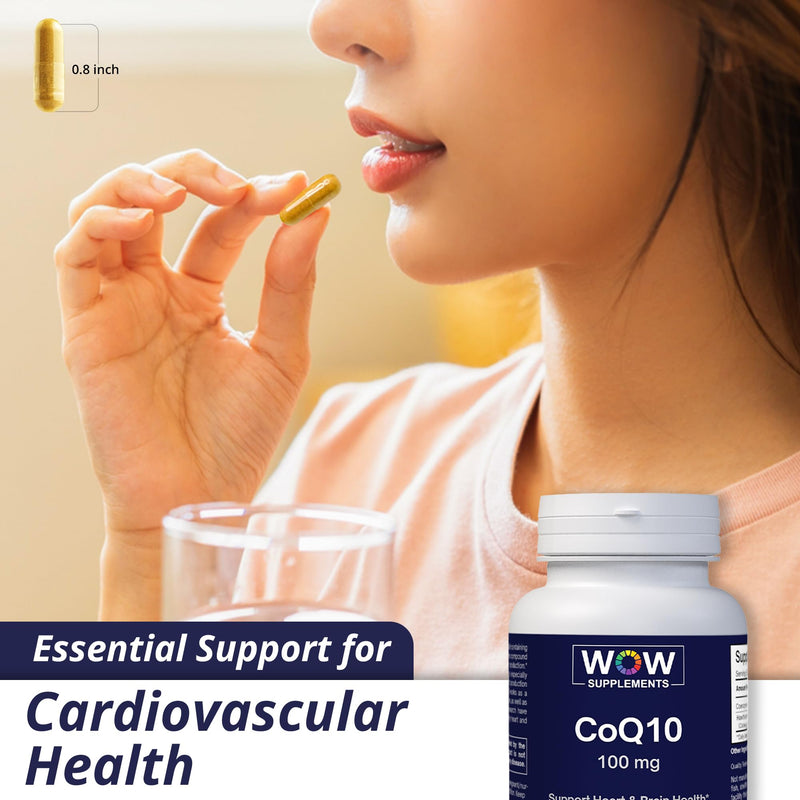 WOW Supplements CoQ10 100 mg with Hawthorn Berry - High Absorption CoQ10 100mg for Energy Production, Heart and Cellular Health - Non-GMO, Gluten-Free Coenzyme Q10 100mg Supplement - 90 Capsules