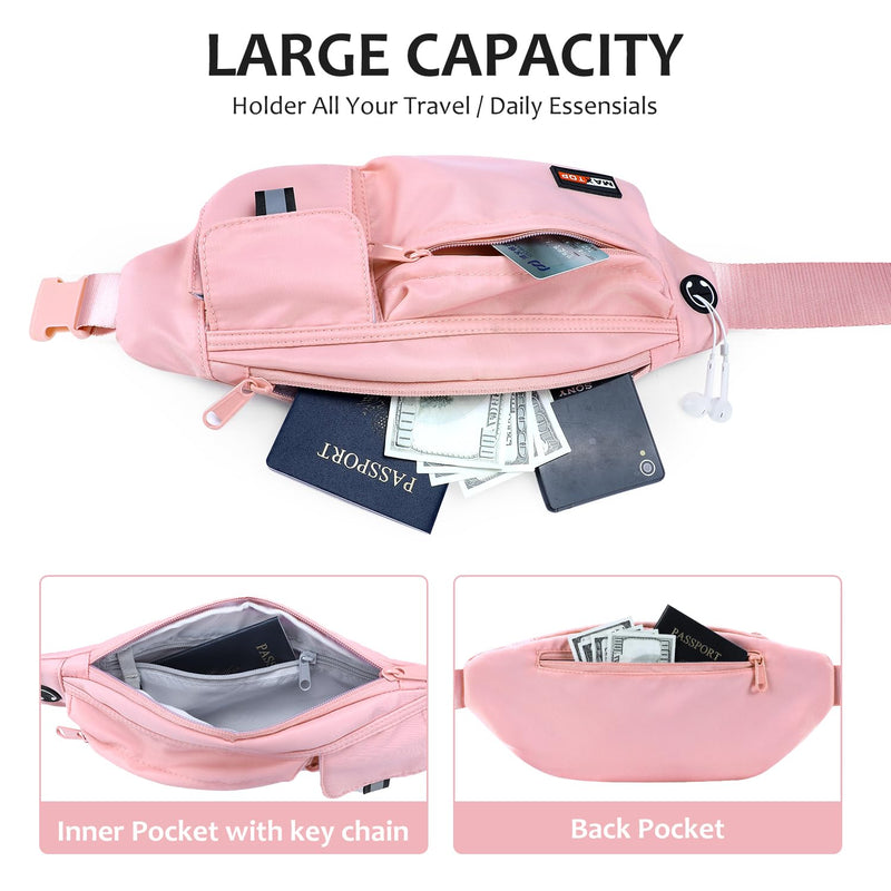 MAXTOP Large Crossbody Fanny Pack Running Travel Belts for Women Men,Water Resistant Belt Bag for Fitness Yoga Jogging Hiking Dog Waliking,Running Accessories Waist Pack Passport Bag Fits All Phones Pink(Large) - BeesActive Australia