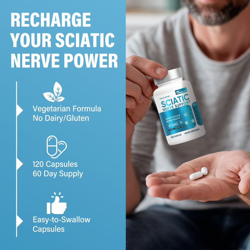 Sciatic Nerve Health Support Supplement, 120 Advanced Vegan Capsules | with R-ALA and Benfotiamine, Vitamin B Complex Formula for Lower Back Leg and Glute Comfort, Non-GMO