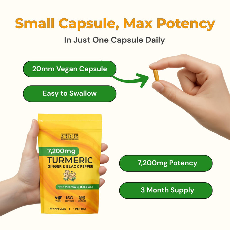 Turmeric Curcumin Capsules, 95% Curcuminoids, with Ginger, Black Pepper & Vitamins C, D3, K2, Zinc – 1‑a‑Day Vegan Supplement – 3 Month Supply – UK Made ISO Certified
