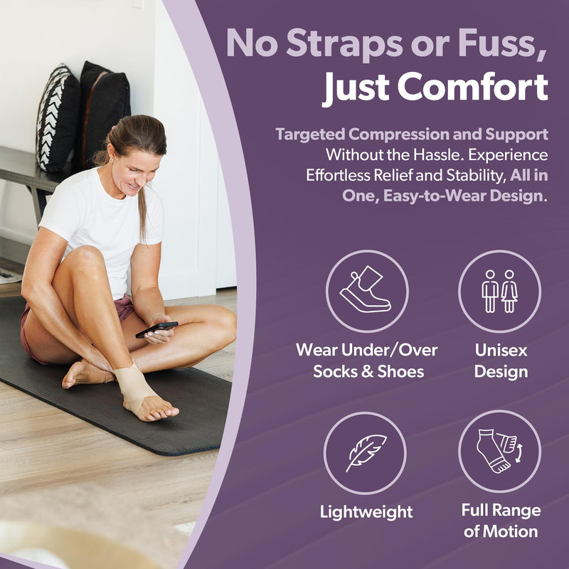 BraceAbility Elastic Ankle Support Brace - Lightweight Slip on Foot and Ankle Compression Sleeve for Gymnastics, Dance, Sports, Running, Exercise, and Sprained Ankle Swelling for Women and Men (Beige, Medium) Beige - BeesActive Australia