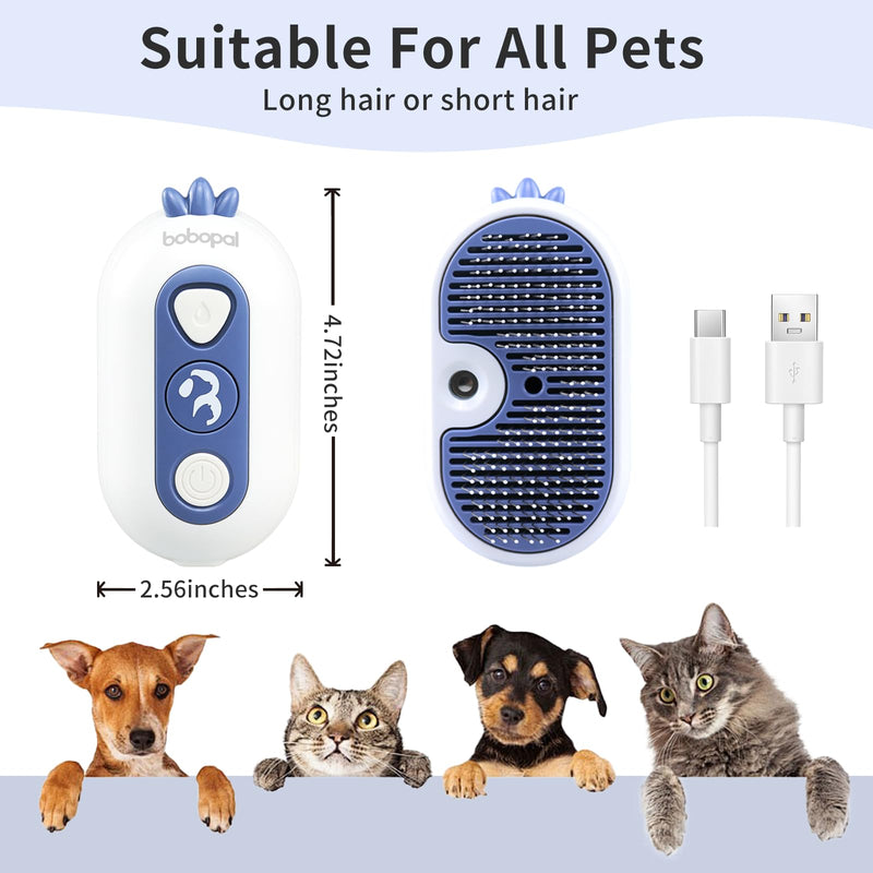 Bobopal Cat Steam Brush, 3 In 1 Cat Brush for Shedding, Self-Cleaning Cat Dog Grooming Brush, Steamy Pet Brush for Long & Short Haired Cats & Dogs Hair Removal Comb with Water Tank Anti-Static, Blue - BeesActive Australia