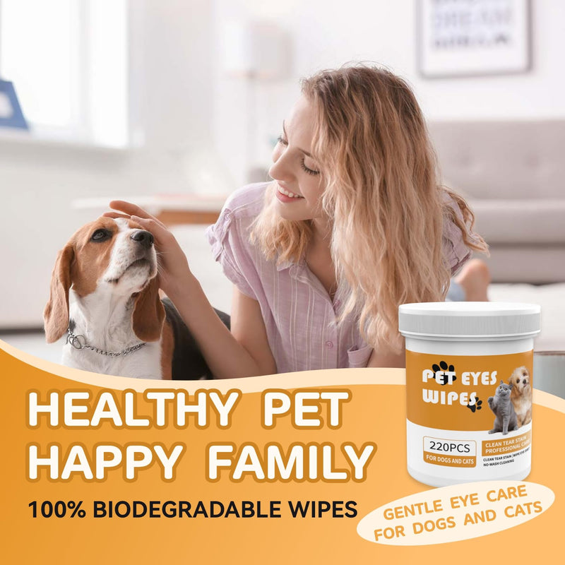 Eyes Wipes for Dogs - Gently Remove Tear Stain - Dog Eye Cleaner,Eye Debris, Discharge, Mucus Secretions - Dog Eye Wipes Tear Stain Remover - Dog & cat Eye Wipes - 220pcs - BeesActive Australia