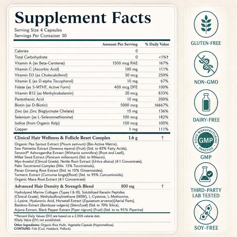 Hair Growth Supplements for Visibly Fuller, Thicker Hair and Supports Scalp | Clinically Tested for Women Ages 30 and Up, with 5,000mcg Biotin, Vitamins, Collagen & Arjuna, Stronger Hair, Skin & Nails