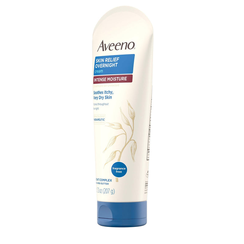 Aveeno Skin Relief Overnight Intense Moisture Cream with Triple Oat Complex & Natural Shea Butter, Therapeutic Dimethicone Skin Protectant for Dry Itchy Skin Relief, Fragrance- & Steroid-Free, 7.3 oz Fragrance free 7.3 Ounce (Pack of 1)