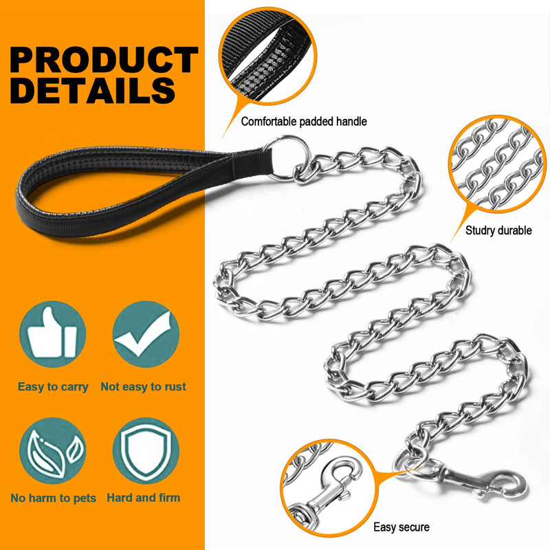 Heavy Duty Metal Dog Leash, 6 FT Chew Proof Pet Leash Chain with Soft Padded Handle for Large & Medium Size Dogs (6 FTx3 mm (30-120 lbs)) 6 FTx3 mm (30-120 lbs) - BeesActive Australia