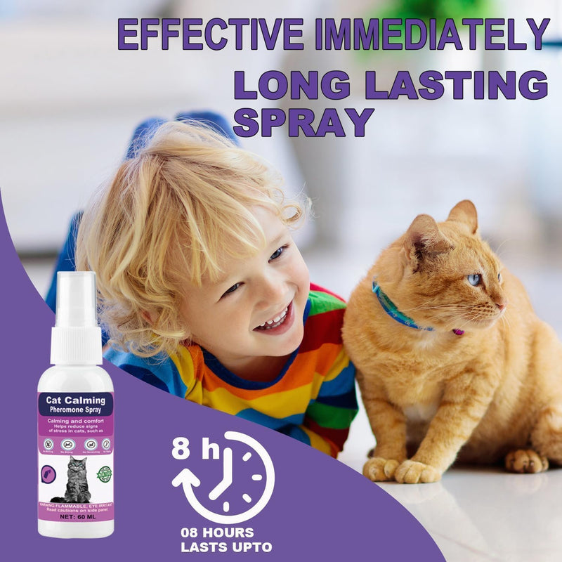 Cat Calming Spray with Pheromones – Anxiety & Stress Relief for Cats – Reduce Scratching Furniture, Urine Marking & Aggression – Calming Aid for Travel, Vet Visits & Home – 60-Day Supply (2 × 60 mL) Transparent