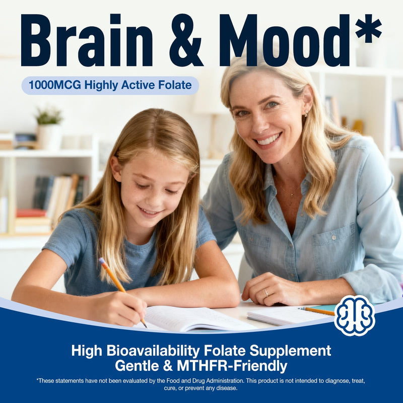 Folinic Acid 1000 MCG + B12 500 mcg (Adenosyl & Hydroxo), 90 ct | Gentle & Highly Absorbable, Supports Energy, Brain Health & Metabolism, Vegan