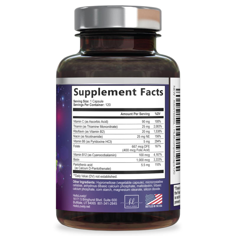B Complex Vitamin Supplement - 3X Strength with Biotin, Vitamin C & Folic Acid - Super B12 Complex Vitamins for Energy, Supports Hair Growth, Immune Support for Women & Men, USA Bottled, 120 Capsules 120 Count (Pack of 1)