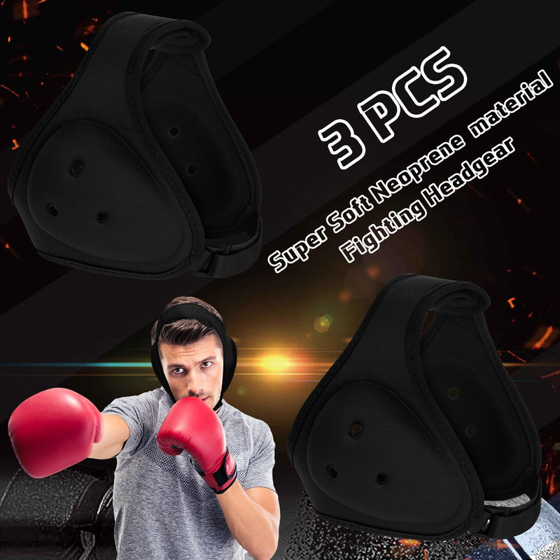 Jerify 3 Pcs Wrestling Headgear for Kids Youth Soft Grappling Headgear Wrestling Adjustable Ear Guard Protective(Black) Black