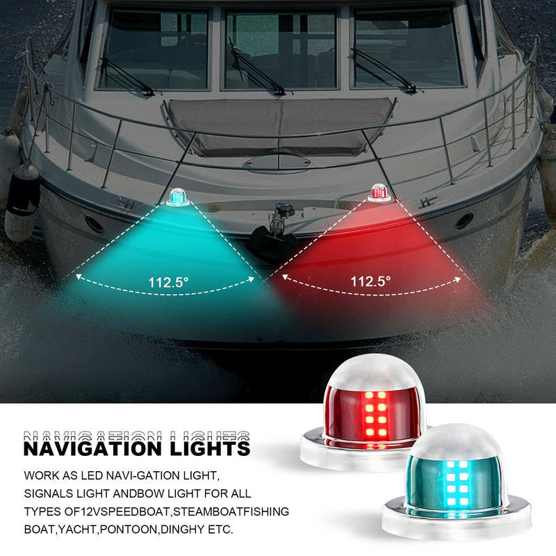 Marine Navigation Lights, LED Boat Lights, 316 Stainless Steel Bow Lights, Red & Green Sidelight for Pontoon Kayak Yacht Sailing Vessels,1NM Visibility,12V (E011090-MF) E011090-MF