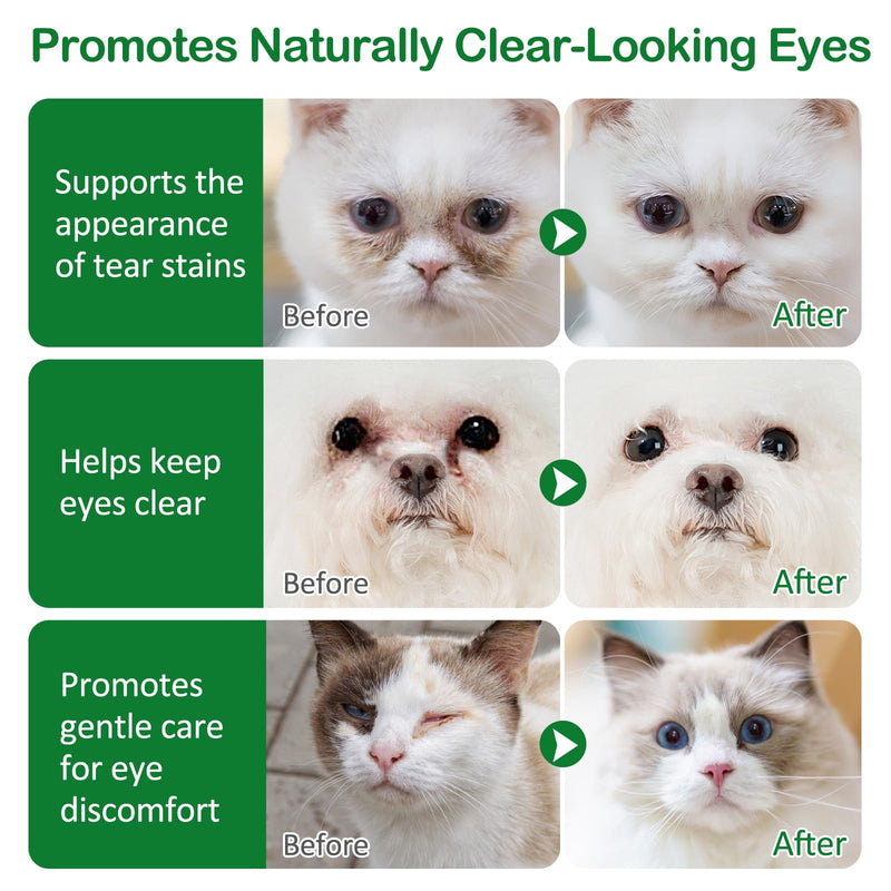 Dog Eye Drops 60ml, Pet Eye Drops for Dog & Cat, Relieve Eyes Itching & Irritation, Natural Eye Care Solution, Remove Tear Stains, Safe for All Animals