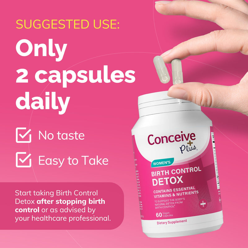 CONCEIVE PLUS Fertility Detox After Birth Control - Prenatal Vitamins for Women Trying to Conceive, Antioxidants, Folic Acid, 60 Capsules, 30 Day Program