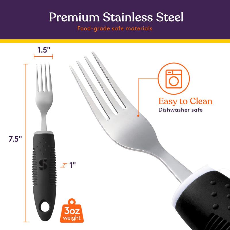 Special Supplies Adaptive Utensils (5-Piece Kitchen Set) Wide, Non-Weighted, Non-Slip Handles for Hand Tremors, Arthritis, Parkinson’s or Elderly Use (Black) Black - BeesActive Australia