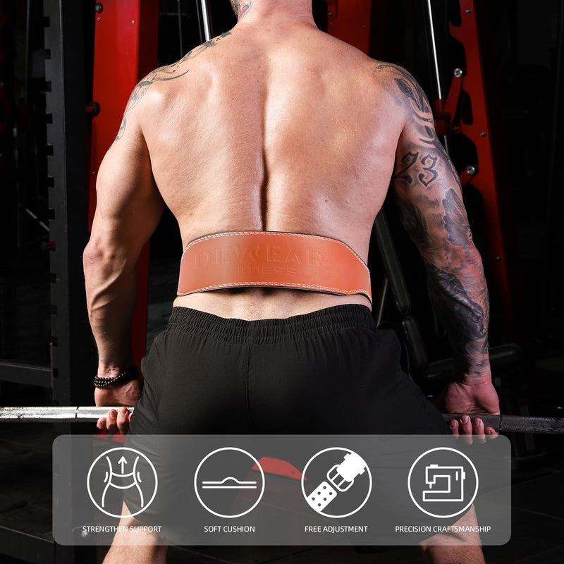 Leather Weight Lifting Belt, 4”& 6”Padded Lumbar Back Support, 10 Adjustable Holes, Gym Weight Belt Ideal for Deadlift, Powerlifting, Bodybuilding and Squat 4-Inch Brown M (28"-32")