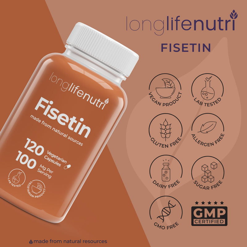 Fisetin 100mg - from Rhus Succedanea Stem Extract, 120 Vegetarian Capsules, Senolytic Supplement for Aging & Longevity, 4-Month Supply, Organic, GMP Certified, Made in USA 120 Count (Pack of 1)