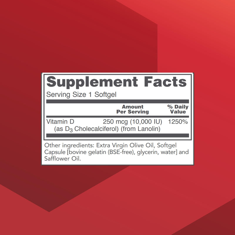 PROTOCOL FOR LIFE BALANCE Vitamin D3 10,000 IU, Immune*, 120 Softgels | Supports Calcium Absorption*, Bone and Dental Health*, Immune System Function*, Supports Nervous System and Brain Function* 120 Count (Pack of 1)