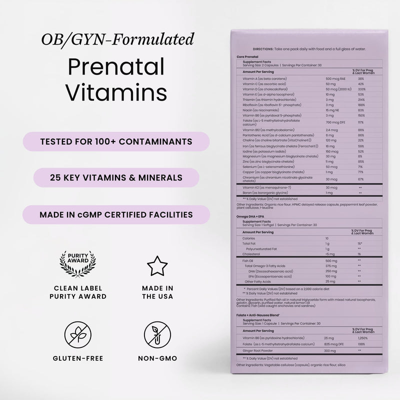 Perelel 1st Trimester Prenatal Vitamins for Women, Folate, Omega 3, Iron | Nutritional Support for Early Pregnancy, Vitamin D, Iron, & Ginger, Soy & Gluten Free, Non-GMO, 30 Daily Pill Packs
