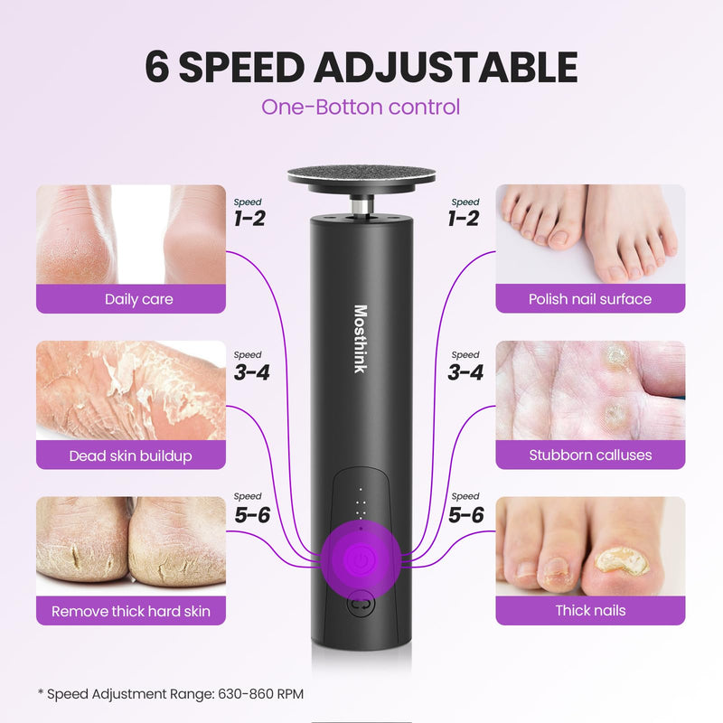 Electric Foot Callus Remover, 2 in 1 | 6 Speed Adjustable Foot File Nail Grinder with Sandpaper Disks, Professional Sander Pedicure Tool for Feet Dead Skin, Self Care Gifts for Women Mom Lover Friends 01-Electric Callus Remover Black - BeesActive Australia