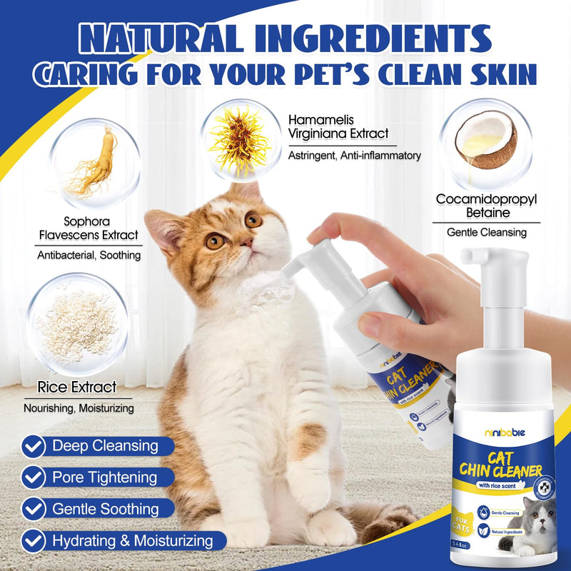 Cat Acne Chin Cleaner,Removes Cat Chin Blackheads with Grooming Spray,Equipped with Cleansing Brush cat chin kit