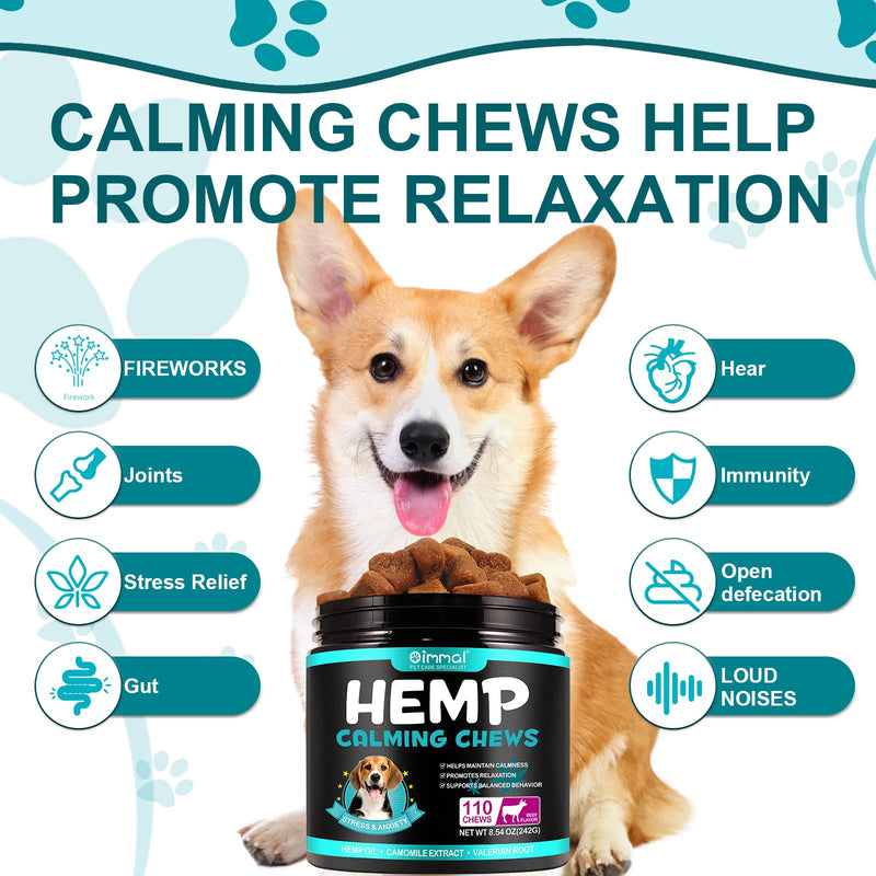 Calming Dog Treats 110 Count, Beef Flavored Hemp Calming Chews for Dogs, Helps with Dog Anxiety, Separation, Barking, Stress Relief, Sleep Calming Aid, for All Breeds & Sizes