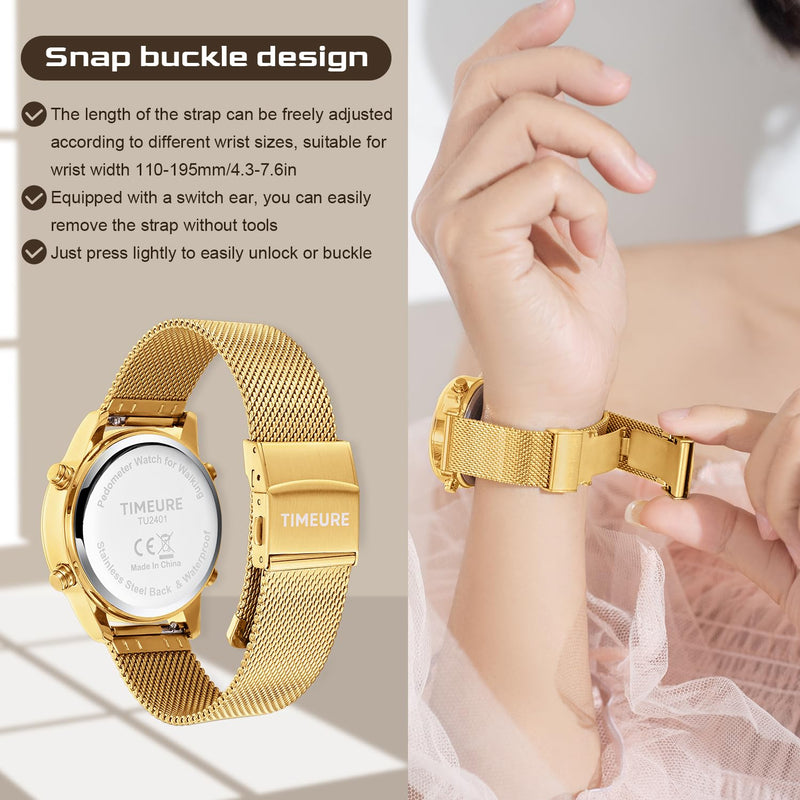 Women's Step Counter Pedometer Watch with Stainless Steel Bracelet, Stylish Design, No App, No Charging Needed for Step, Calorie, Distance, Alarm, Countdown Timer，TU-2401 CRYSTAL Silver - BeesActive Australia