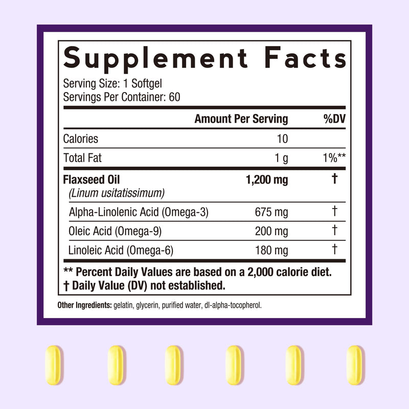 Doctor's Recipes Flaxseed Oil, 1200 mg, Freshly Cold Pressed, High in ALA, Omega 3 6 9, No Gluten, No Soy, for Heart Health, Non GMO, 60 Softgels 60 Count (Pack of 1) - BeesActive Australia