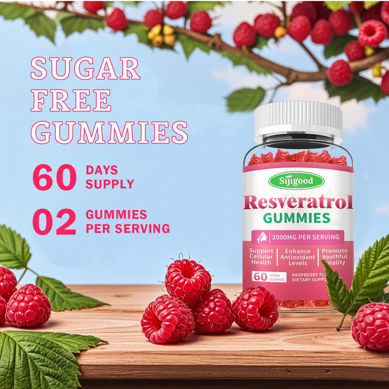 2 Pack Organic Resveratrol Gummies Supplement for Women Sugar Free | For Antioxidant Support, Cellular Health, Immunity, Brain & Energy, Raspberry Flavor, 120 Count 60 Count (Pack of 2)