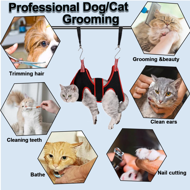 Cat Grooming Hammock Harness for Small Dogs,Pet Hammock Restraint Bag,Dog Grooming Sling for Trimming Nail and Ear/Eye Care(XS Size,6.5") XS-Cats & XS Dogs/Under 25lb Black - BeesActive Australia