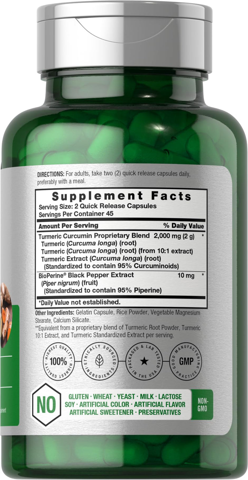Horbäach Turmeric Curcumin with Black Pepper 2000mg | 90 Capsules | Complex Supplement with Bioperine | Non-GMO, Gluten Free - BeesActive Australia
