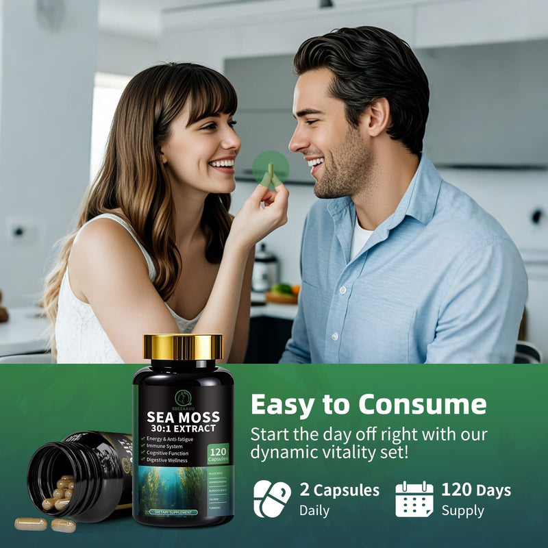 Shilajit for Men, Sea Moss and Shilajit Bundle, All in 1 Supplements with Coenzyme Q10, Black Seed, Ashwagandha, Taurine, Burdock for Energy, Endurance, Antioxidant & Immune Support, 240 Capsules 120 Count (Pack of 2) - BeesActive Australia