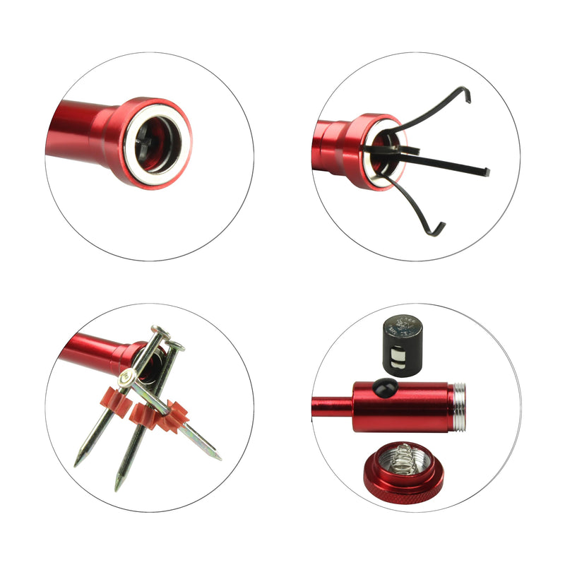Flexible Claw Pickup Tool with Magnet Tool Flexible telescoping Claw led Light Grabber Extend，Long 28'' Four Claw 4-Claw for Small Parts Pickup Reacher Tool for Mechanics,Jewelry,Kids,etc. (Red) Red