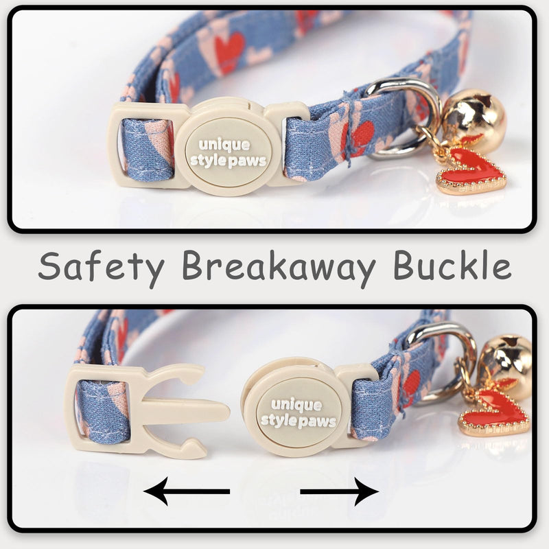 Unique style paws 2 Pack Valentine's Day Kitten Collar Breakaway with Bell&Pendant, Adjustable Safety Red Lip Rainbow Cat Cotton Collar for Girl Boy Cat and Small Pet painting blue pink love - BeesActive Australia