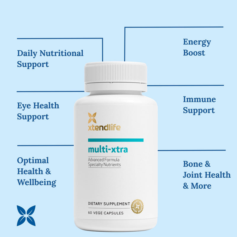Xtendlife Multi‑Xtra Daily Multivitamin Supplement, 30 Day Supply | 40+ Vitamins, Minerals & Antioxidants for Energy, Immune & Heart Support – High Potency Bioavailable Formula Multi-Xtra Multivitamin