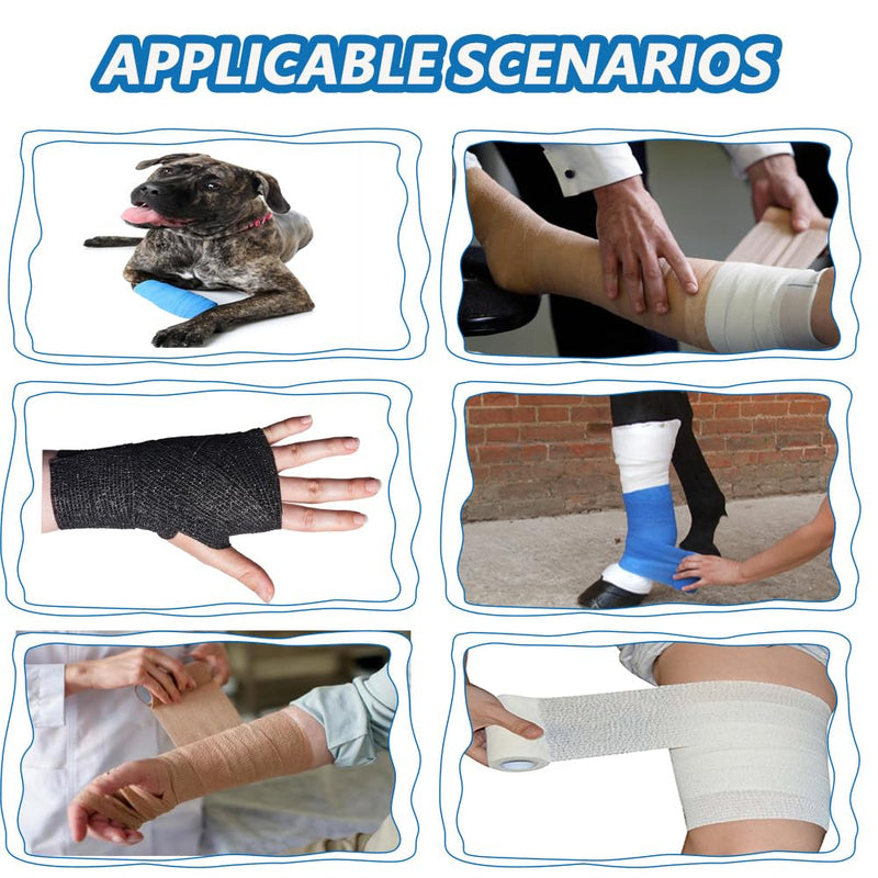 ANAMPION Self-Adhesive Bandage, 7.5cmx4.5m Non-Woven Self-Adhesive Bandage for People and Animals, Flexible Elastic Bandage for Sports, Pets (Black) 12 Rolls Black - BeesActive Australia
