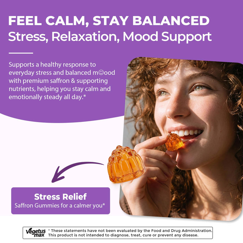 Saffron Supplements Gummies for Adults Kids, 88.5mg Saffron Extract, 2 Pack | Saffron Extract with Magnesium, Ashwagandha, L-Theanine, Rhodiola, Rosemary, B6, B12 for Happy Mood, Calm, Focus, Cognition Strawberry 60 Count (Pack of 2)