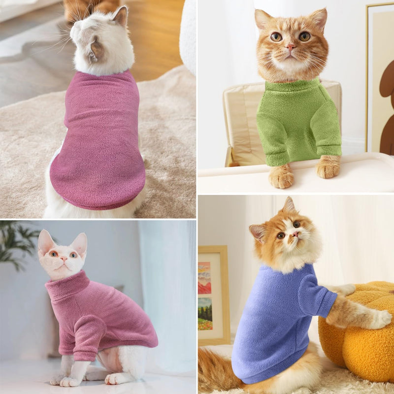 Idepet Sphynx Cats Clothes Winter,Hairless Cat Turtleneck Sweater Soft Coral Fleece Outfit Coat Warm Shirt Kitten Apparel with Sleeves Pullover Pet Winter Pajamas Jumpsuit (Blue, XX-Large) Blue - BeesActive Australia