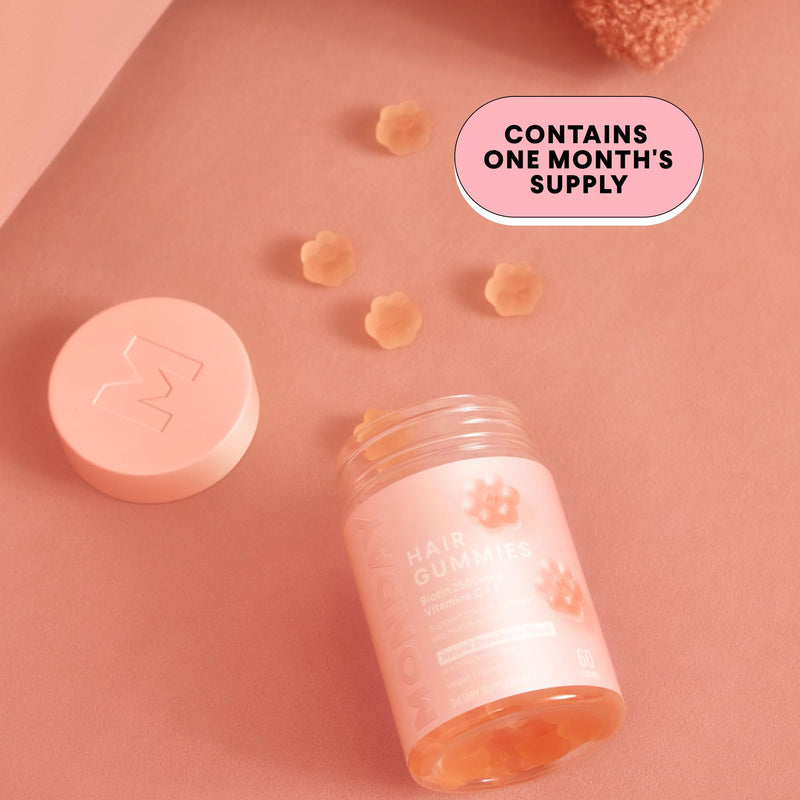 MONDAY HAIRCARE Hair Gummies with 2500 mcg Biotin, Vitamin C & Vitiman E for Thicker, Stronger and Healthier Hair 60ct
