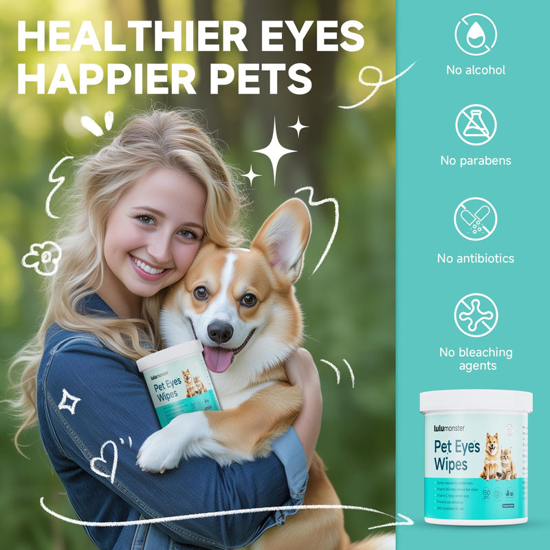 Pet Eyes Wipes for Dogs & Cats, Gentle Remove Tear Stain, Eye Debris, Discharge, Mucus Secretions Grooming Deodorizing Wipes, Non-irritating Ingredients with Aloe & Coconut Oil -150pcs - BeesActive Australia