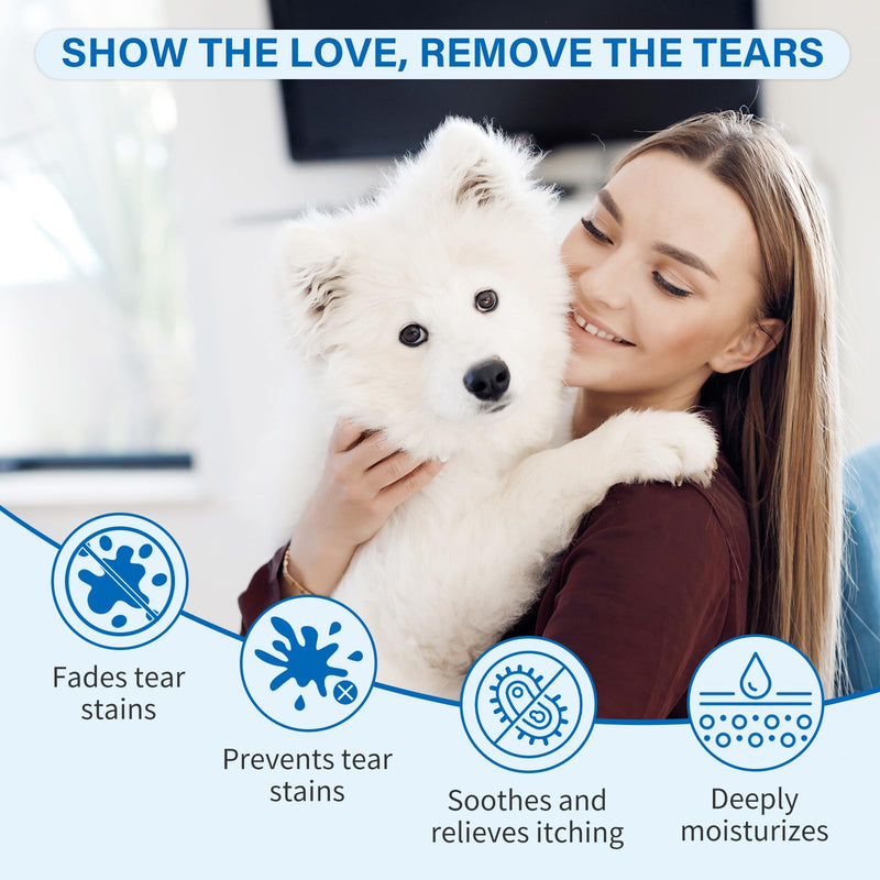 Natural Tear Stain Remover Liquid for Dogs and Cats – Gentle,Safe & Non-Irritating Formula Effective Cleans Pet Tear Stains Eye Debris, Discharge, Mucus Secretions