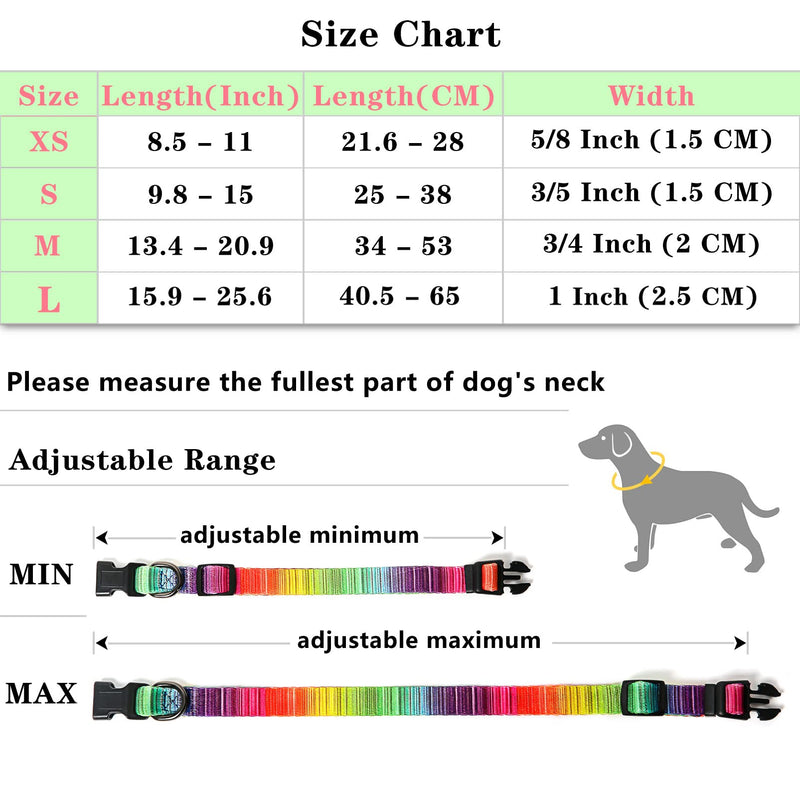 HEELE Dog Collar, Dog Collar for Puppies Small Medium Large Dogs, Patterned Dog Collars, Adjustable, Comfortable, Robust Dog Collar, Rainbow, S S (Length 25-38cm, Width 1.5cm) - BeesActive Australia