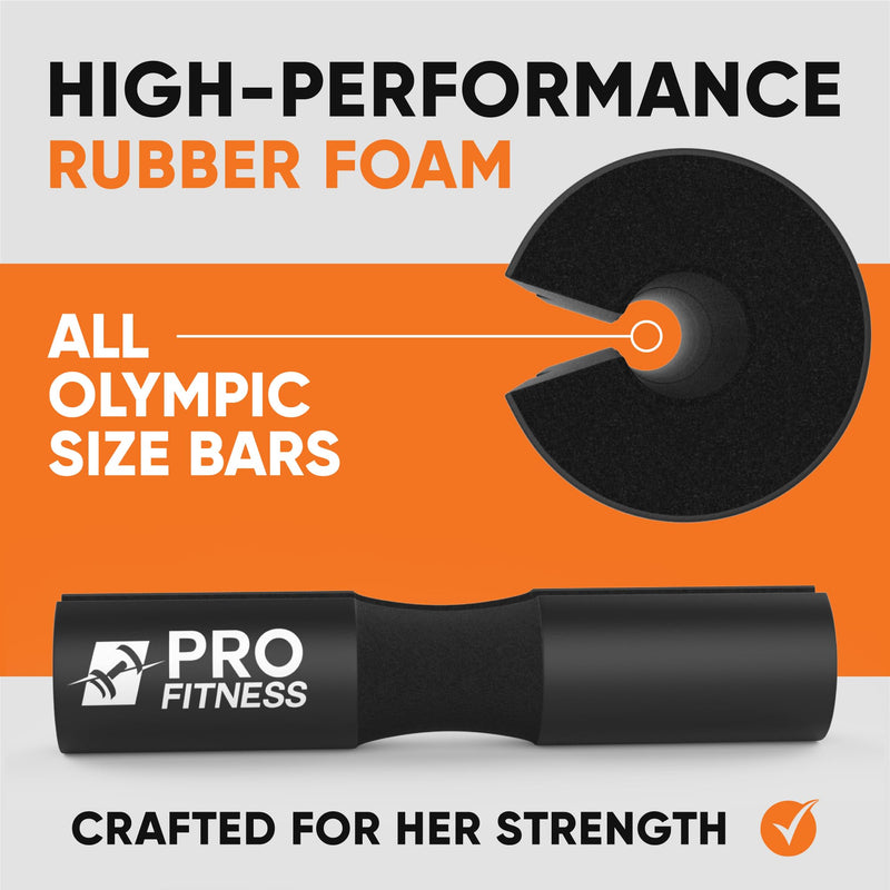 ProFitness Barbell Pad, Hip Thrust Pad - Bar Pad for Squats, Lunges & Hip Thrusts - Barbell Cushion Squat Pad For Olympic or Standard Bars Jet Black
