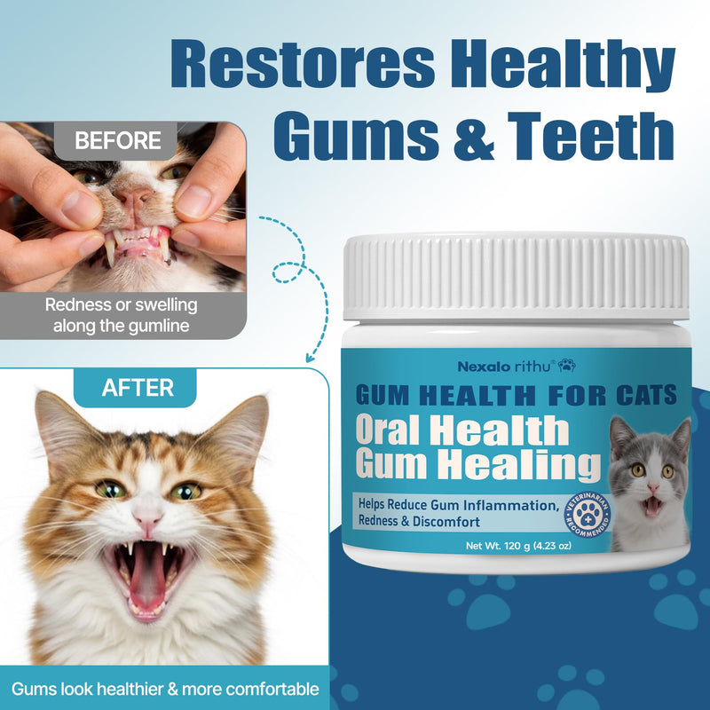 Cat Dental Care – Cat Gingivitis Treatment, Helps Reduce Gum Inflammation, Redness & Oral Discomfort, Tackles Gum Disease, Plaque & Tartar Control, Natural Vet-Developed Formula, 4.23 oz (120 g)