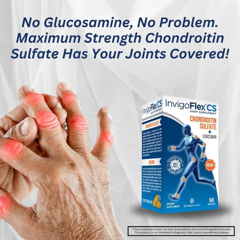 INVIGOFLEX® CS - Chondroitin Sulfate with Turmeric Curcumin Non GMO for Knee, Hand, Back & Hip Premium Joint Supplement 60 Count (Pack of 1)