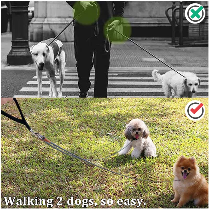 8 FT Double Dog Leash, 2 Way Mulitiple Dog Leash Detachable No Tangle with Soft Padded Handle, 1/4" Rope Dual Dog Leash for 2 Dogs Outdoor Walking (Black Grey) 8ft* 1/4" black grey - BeesActive Australia