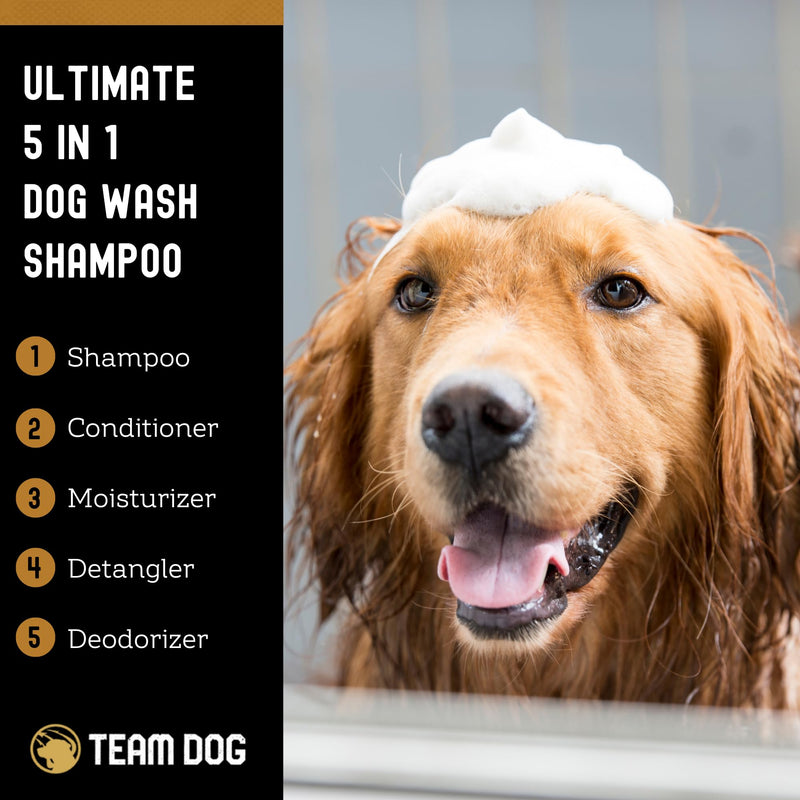 TEAM DOG 5 in 1 Oatmeal Shampoo for Dogs | Moisturizing, Detangling & Deodorizing Dog Shampoo and Conditioner | for Allergies & Sensitive Skin | No MEA/DEA, Phosphate, Sulfates, Parabens | 16 Fl Oz - PawsPlanet Australia