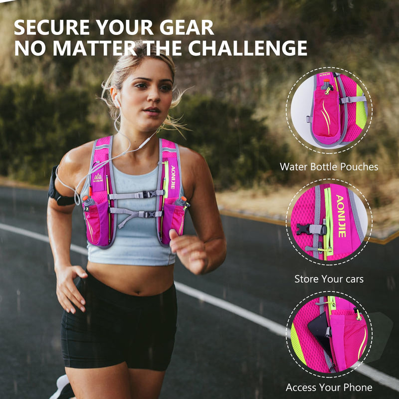 Geila Ultralight Hydration Backpack (5.5L) for Running, Trail Running, Marathon, and Cycling – Includes 2x250ml Water Bottles Rose Red 5.5L