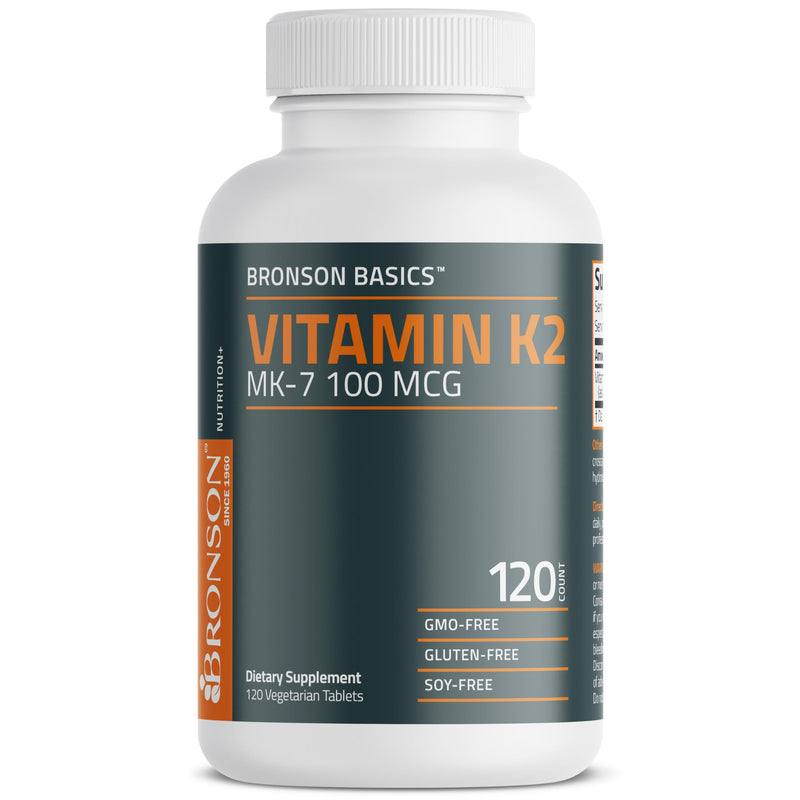 Bronson Vitamin K2 MK-7 100 MCG, K2 as MK7 Menaquinone, Bone Support Non-GMO, 120 Tablets Unflavored 120 Count (Pack of 1) - BeesActive Australia